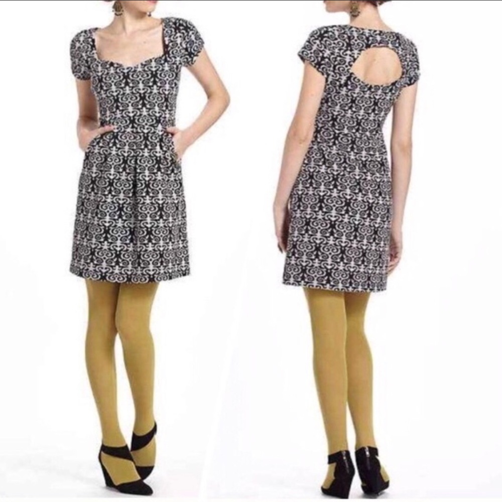 Anthropologie Deletta Demask Cap Sleeve Dress Small Black White